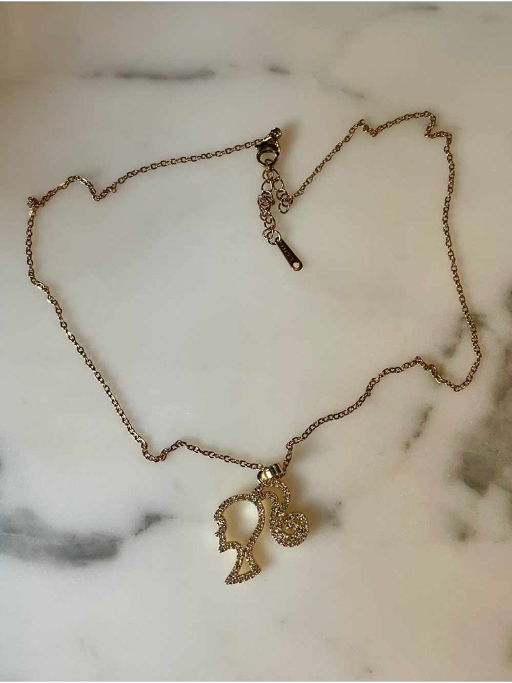 Gold-Tone Rhinestone Barbie Profile Pendant Necklace - Picture 4 of 8